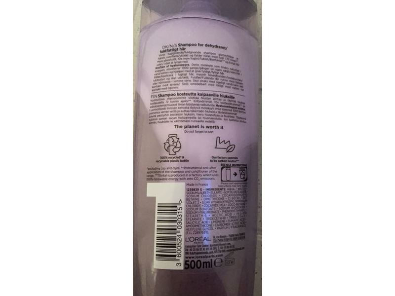L'Oreal Elvital Moisture Filling Shampoo, Hyaluron Plump, 500 mL