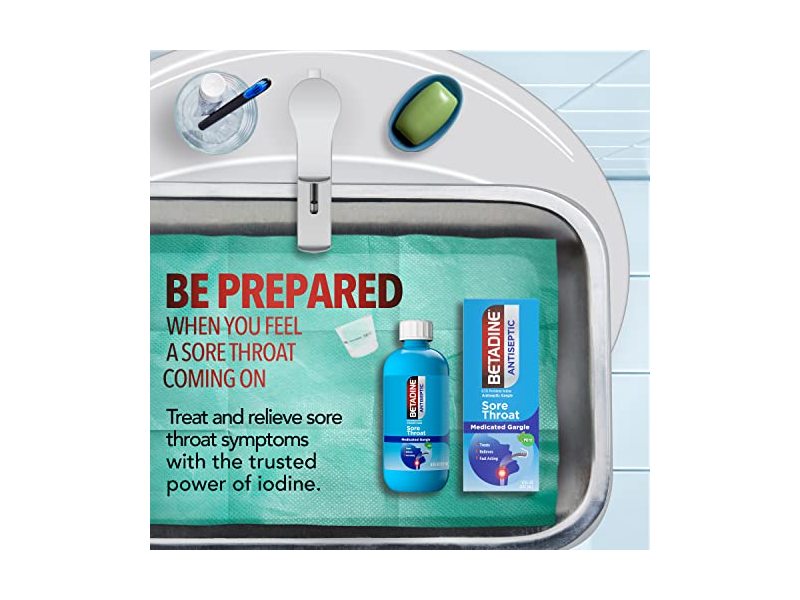 Betadine Antiseptic Sore Throat Gargle, Mint , 8 fl oz/237 mL