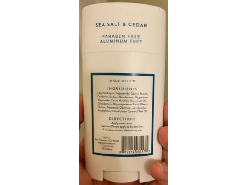 Native Deodorant, Sea Salt & Cedar, 2.65 oz/75 g