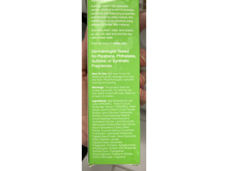 Coola Glowing Greens Detoxifying Facial Cleansing Gel, Seaweed , Cucumber + Celery Leaf Extract, 5 fl oz/148 mL