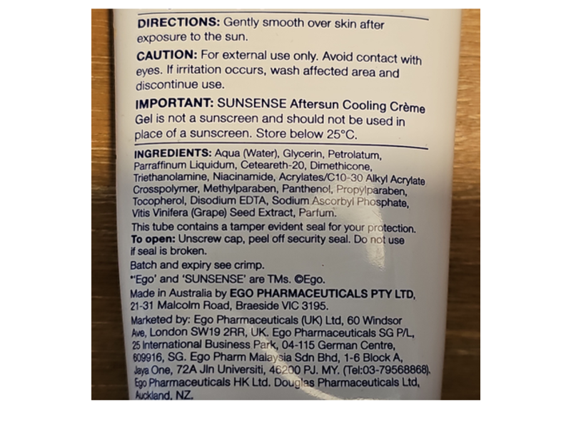 EGO Sun Sense Aftersun Cooling Creme Gel, 200 g