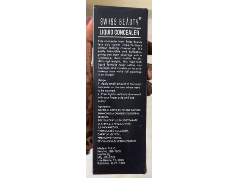 Swiss Beauty Liquid Concealer, 01 Warm Sand, 6 g