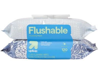 Up&Up Flushable Cleansing Wipes, Fresh Scent, 60 Count, Pack Of 2
