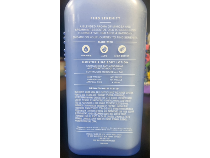 Bath & Body Works Find Serenity Moisturizing Body Lotion, Mimosa & Spearmint, 6.5 fl oz/192 mL