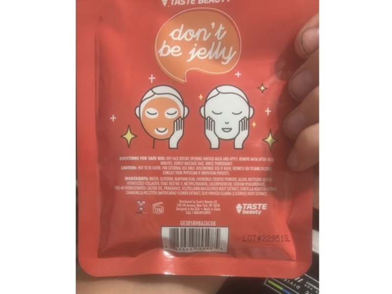 Taste Beauty Don't Be Jelly Sheet Face Mask, Grapefruit, 2.1 oz/60 g