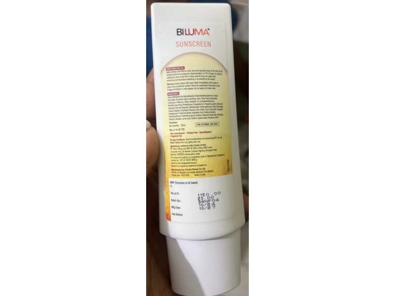 Biluma Sunscreen, SPF 50 PA++++, 50 mL
