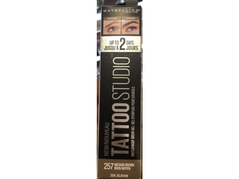 Maybelline New York Makeup TattooStudio Waterproof Eyebrow Gel, 257 Medium Brow, 0.23 fl oz/6.8 mL