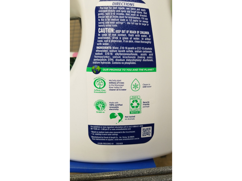 Arm & Hammer Liquid Laundry Detergent, Free & Clear, 105 Loads, 105 fl oz/3.10 L