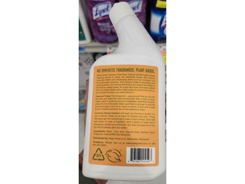 Rebel Green Spotless Toilet Bowl Cleaner, Chamomile & Orange Blossom, 24 fl oz/710 mL