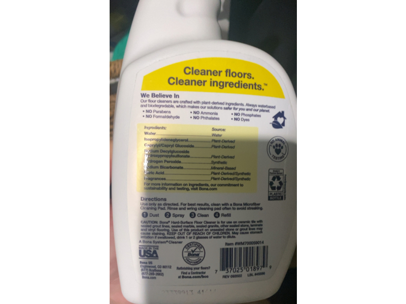 Bona Hard Surface Floor Cleaner, Lemon Mint Scent, 36 fl oz/1.06 L