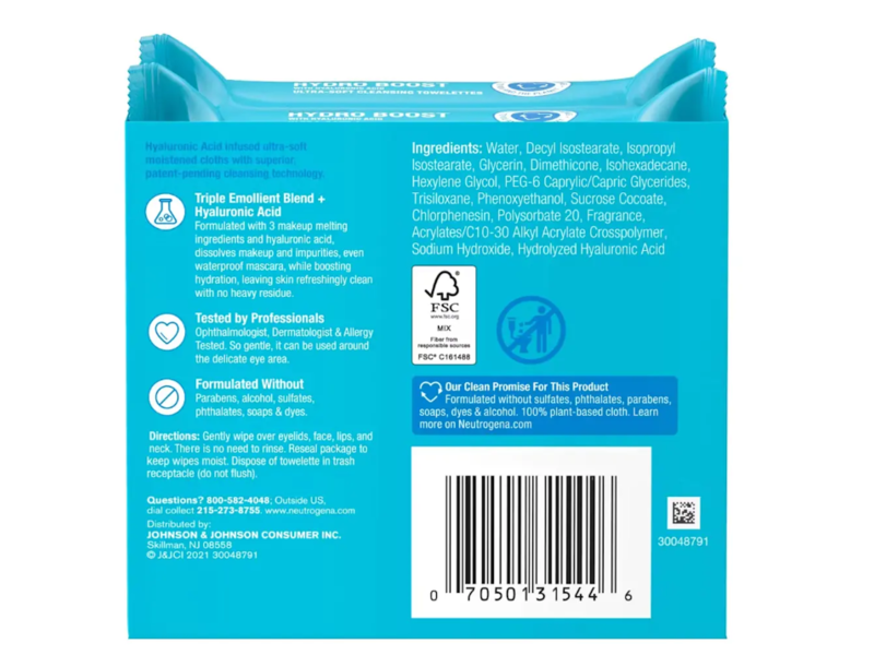 Neutrogena Hydro Boost Cleansing Towelettes Twin Pack, 50 Count