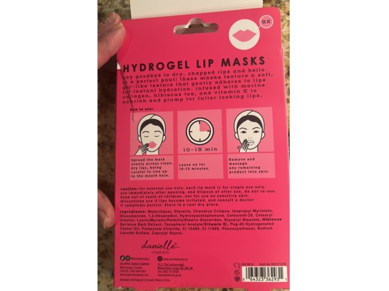 Danielle Creations Hydrogel Lip Mask, Marine Collagen, Hibiscus Tea + Vitamin E, 0.1 oz/3.2 g, 5 Count