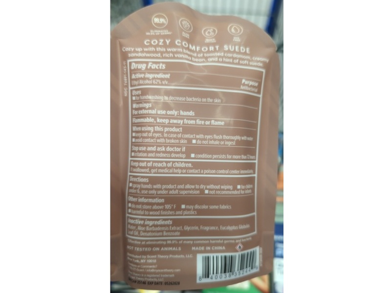 Scent Theory Moisturizing Hand Sanitizer spray, Cozy Comfort Suede, 1 fl oz/30 mL