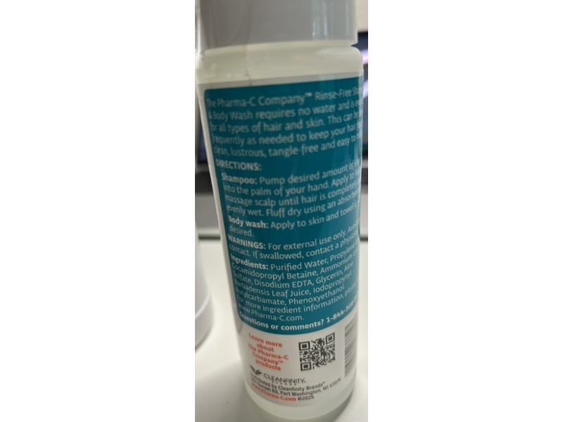 The Pharma-C Company Foaming Rinse-Free Shampoo & Body Wash, Fragrance & Dye Free, 7.1 fl oz/210 mL