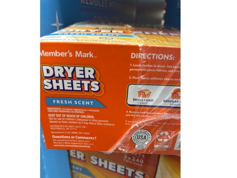 Member's Mark Dryer Sheets, Fresh Scent, 240 Count, Pack Of 2