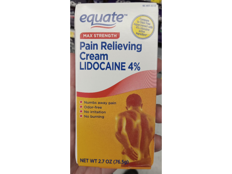 Equate Pain Relieving Cream Lidocaine 5%, Max Strength, 2.7 oz/76.5 g