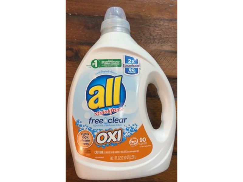 All Liquid Laundry Detergent, Free & Clear, Unscented, 90 Loads, 80.1 fl oz/2.36 L