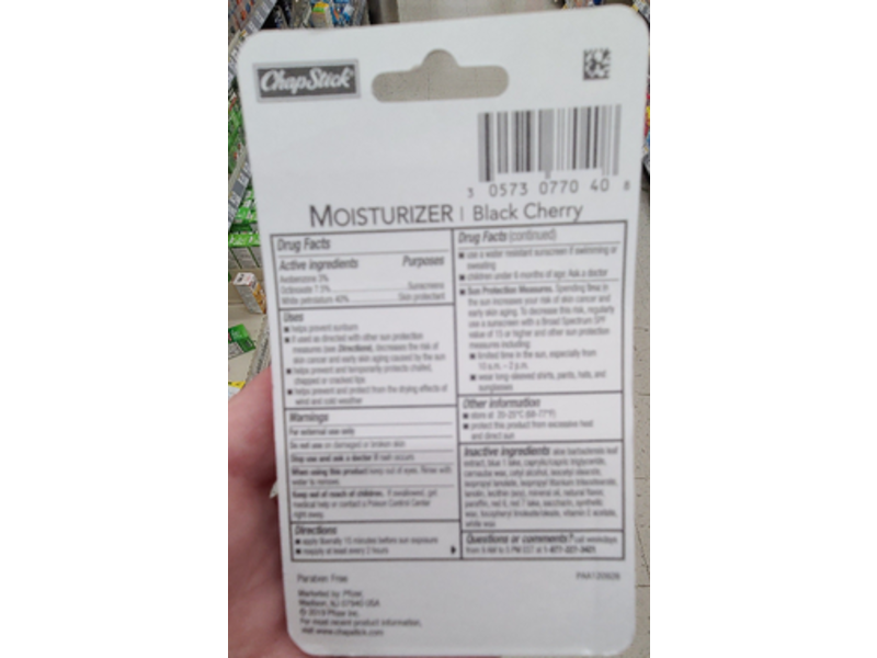 Chapstick Moisturizer, Black Cherry Flavor, SPF 15, 0.15 oz/4 g, Pack Of 3