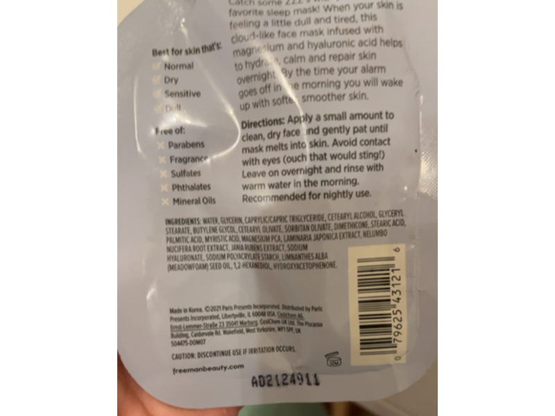 Freeman Sleepy Time Whipped Mask, Hyaluronic Acid & Magnesium, 1.18 fl oz/35 mL