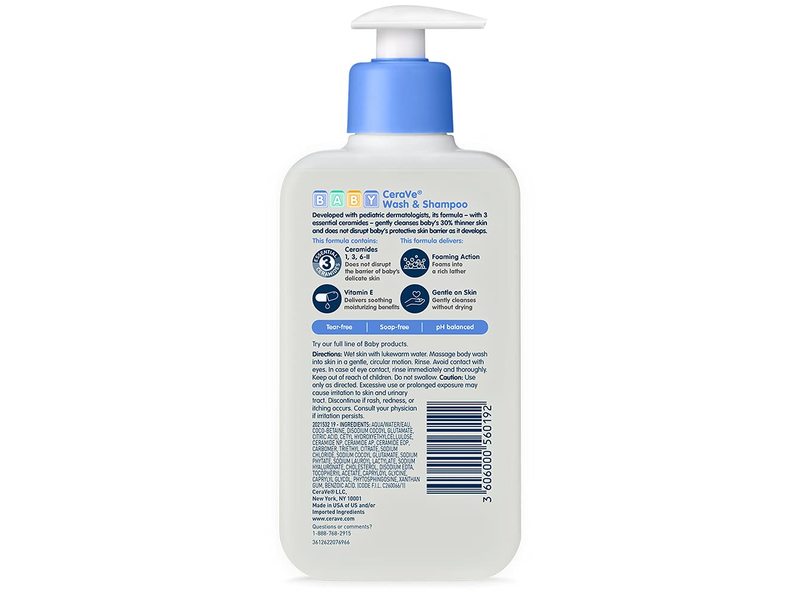 CeraVe Baby Wash & Shampoo, Ceramides & Vitamin E, 8 fl oz/237 mL