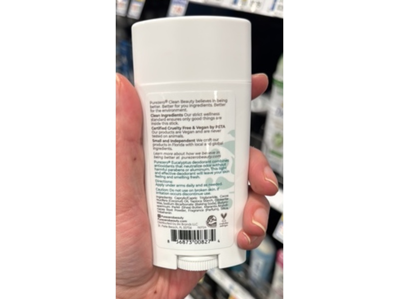 Purezero Deodorant, Eucalyptus, 2.65 oz/75 g