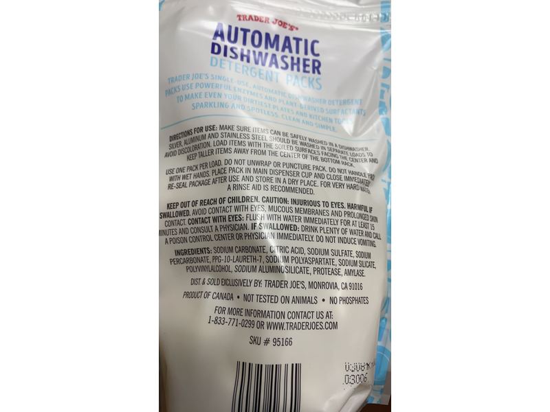 Trader Joe's Automatic Dishwasher Detergent Packs, Free & Clear, 20 Ct