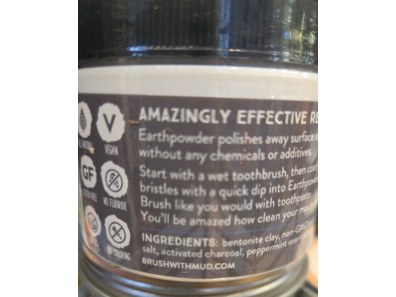 Redmond Earth Powder Mineral Toothpowder, Peppermint With Activated Charcoal, 1.8 oz/51 g