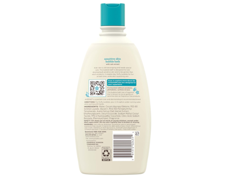 Aveeno Kids Sensitive Skin Bubble Bath, Oat Extract, 19.2 fl oz/568 mL