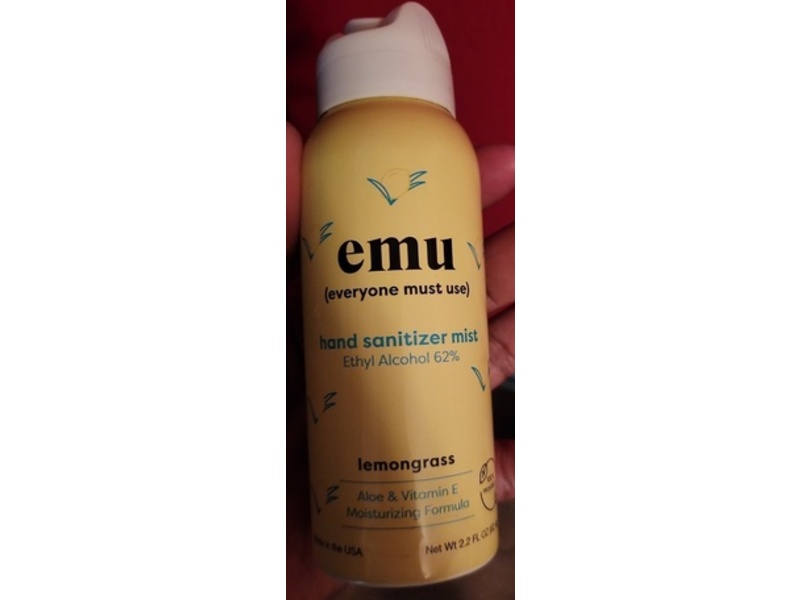Emu Hand Sanitizer Mist, Lemongrass, 2.2 fl oz/62.4 g