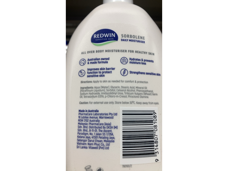 Redwin Sorbolene Daily Moisturiser, 550 mL