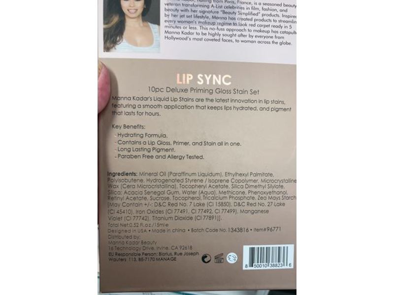 Mannakadar Beauty Lip Sync Deluxe Priming Gloss Stain Set, 10 Count