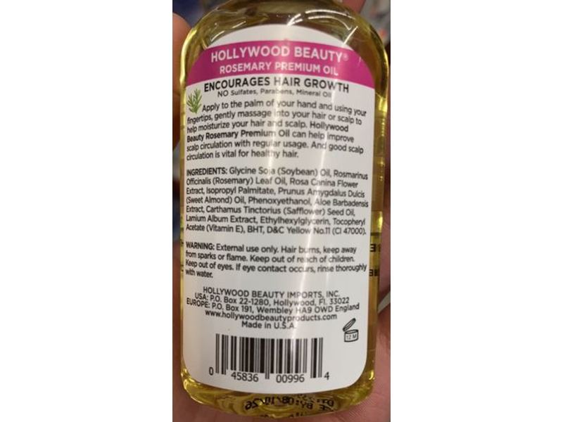 Hollywood Beauty Hair Growth Oil, Rosemary Premium, 2 fl oz/59.2 mL