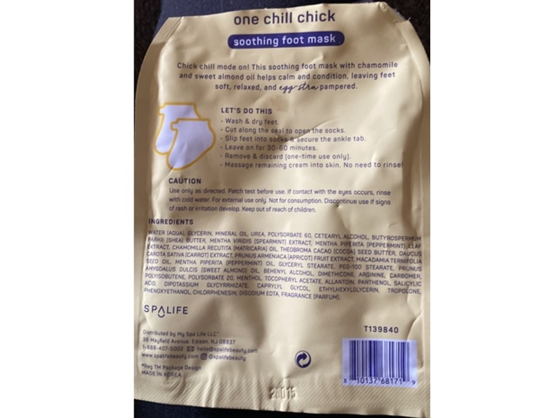 SpaLife One Chill Chick Soothing Foot Mask, Carrot Cake Scent, 1.13 fl oz/32 g