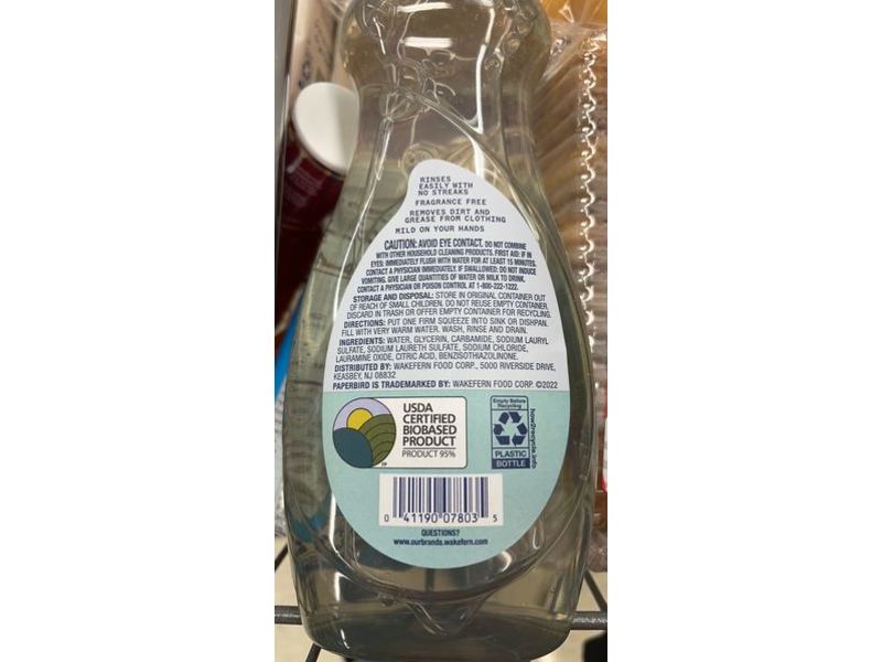 Paperbird Blue Liquid Dish Soap, Free & Clear, 25 fl oz/739 mL