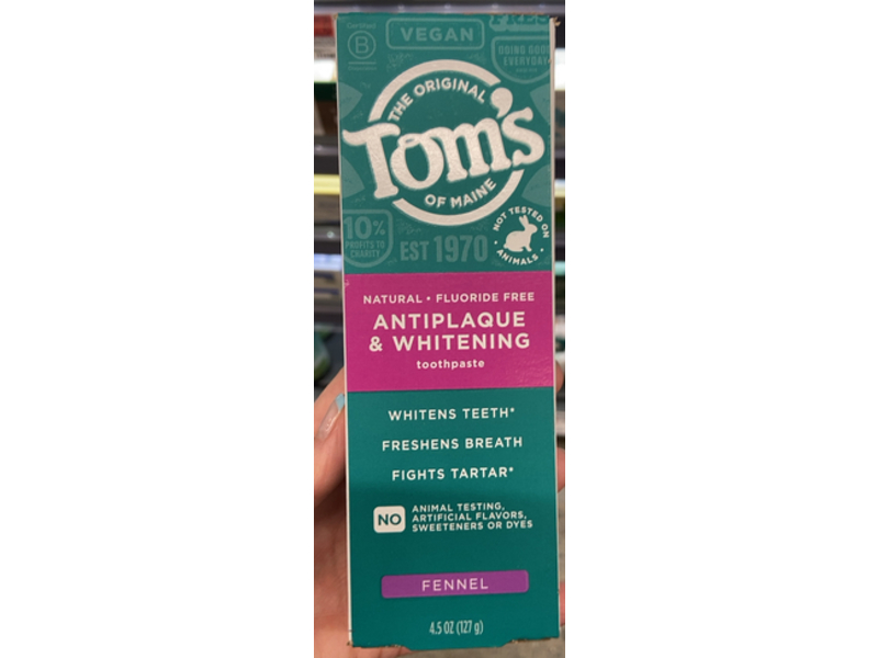 The Original Tom's Of Maine Antiplaque & Whitening Toothpaste, Fennel, 4.5 oz/127 g, Pack Of 3