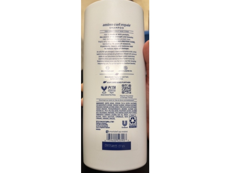 Dove Amino Curl Repair Damage Therapy Sulfate-Free Shampoo, 33.8 fl oz/1L