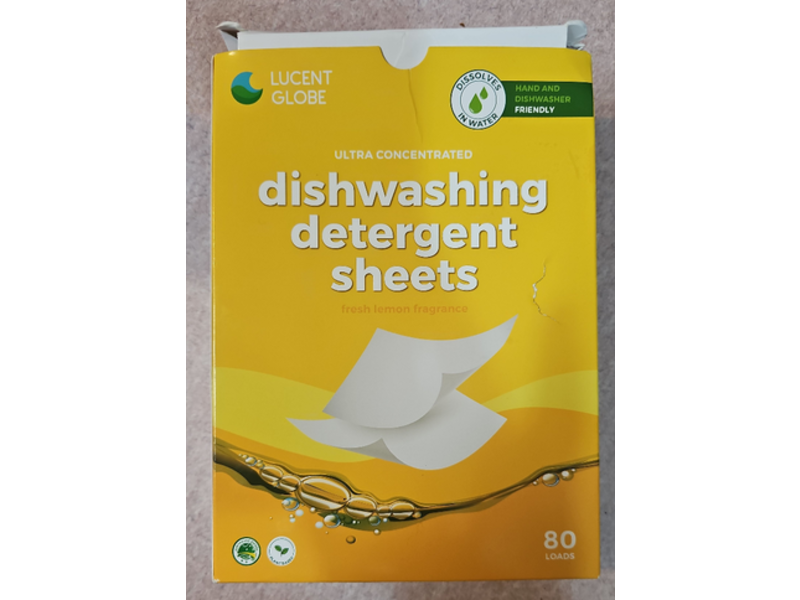 Lucent Globe Ultra Dishwashing Detergent Sheets, Fresh Lemon, 80 Loads
