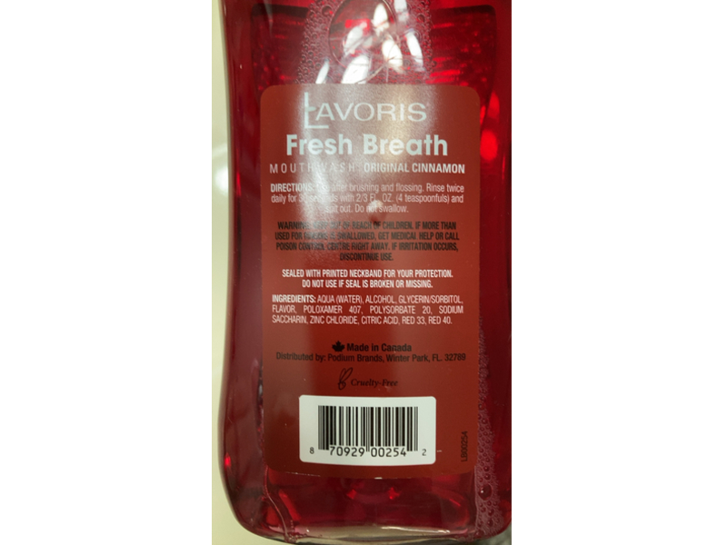 Lavoris Fresh Breath Mouthwash, Original Cinnamon, 16.9 fl oz/500 mL, Pack Of 3