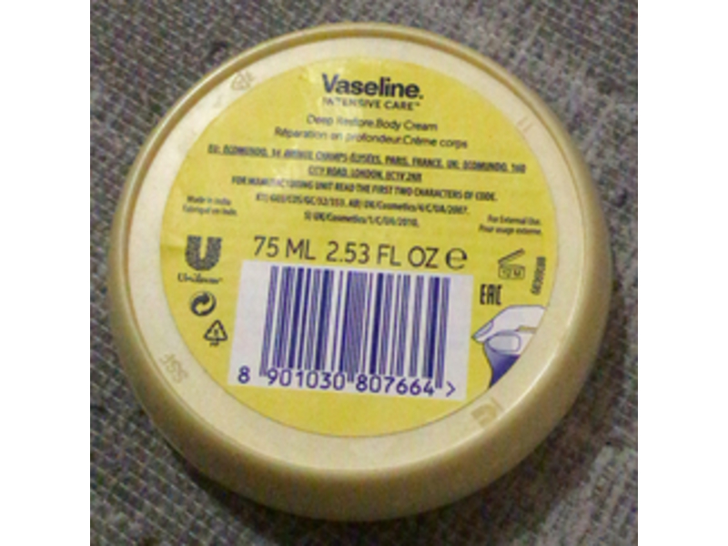 Vaseline Deep Restore Body Cream, 2.53 fl oz/75 mL