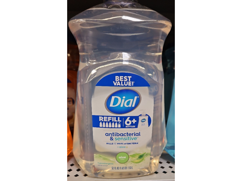 Dial Antibacterial & Sensitive Hand Soap, Aloe, 52 fl oz/1.53 L, Pack Of 3