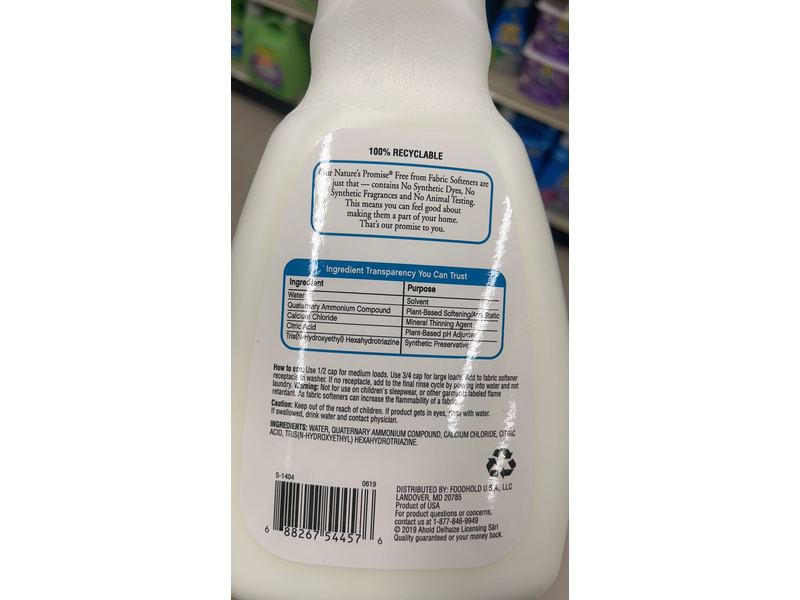 Nature's Promise Fabric Softener, Free & Clear, 50 fl oz/1.48 L