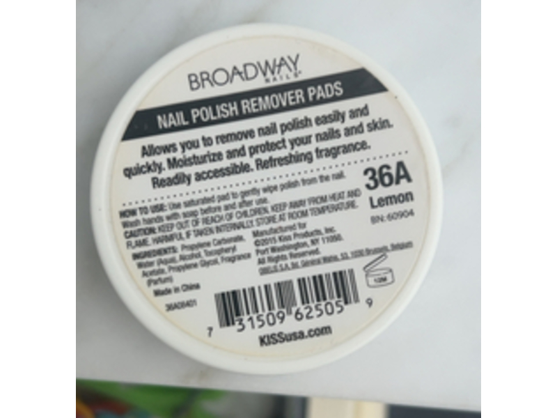 Broadway Nail Polish Remover Pads, Lemon Scent, 32 Count
