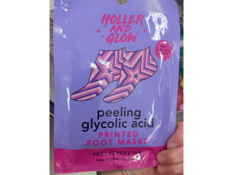 Holler And Glow Pedi Superstar Foot Masks, Glycolic Acid, 1.35 fl oz/40 mL