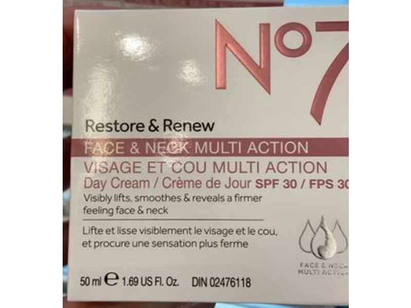 No7 Restore & Renew Face & Neck Multi Action Day Cream, SPF 30, 1.69 fl oz/50 mL