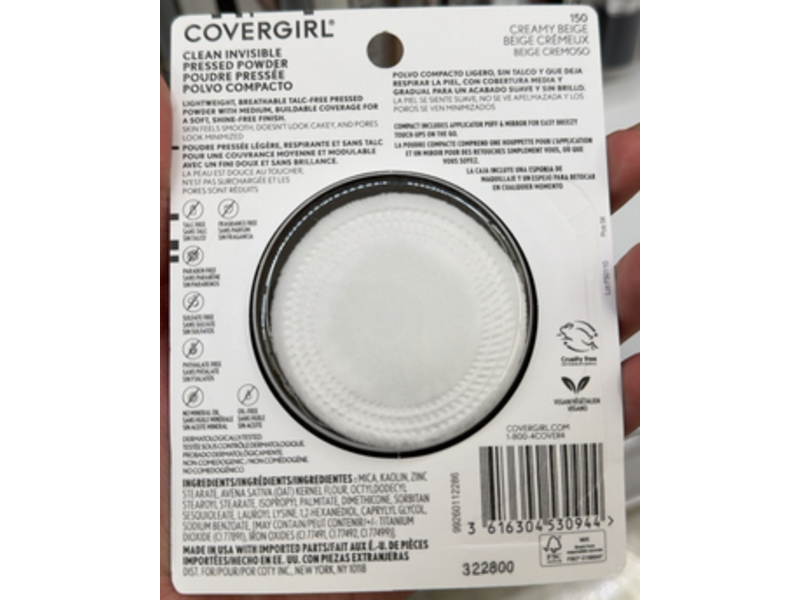 Covergirl Clean Invisible Pressed Powder, Creamy Beige 150, 0.38 oz/11 g