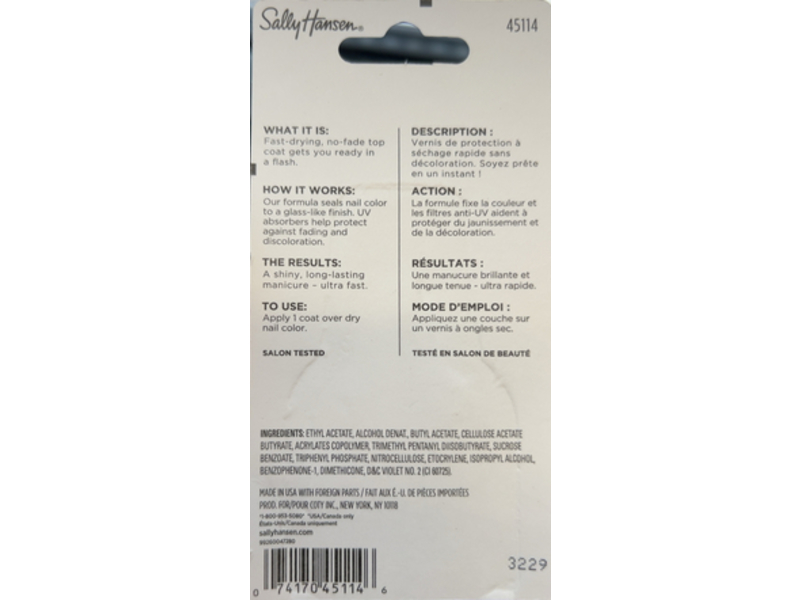 Sally Hansen Dries Instantly Top Coat, 0.45 fl oz/13.3 mL