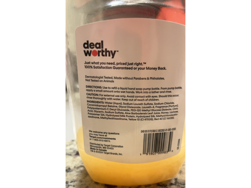 Dealworthy Cleansing & Moisturizing Hand Soap Refill, Vanilla Honey Scent, 50 fl oz/1.47 L