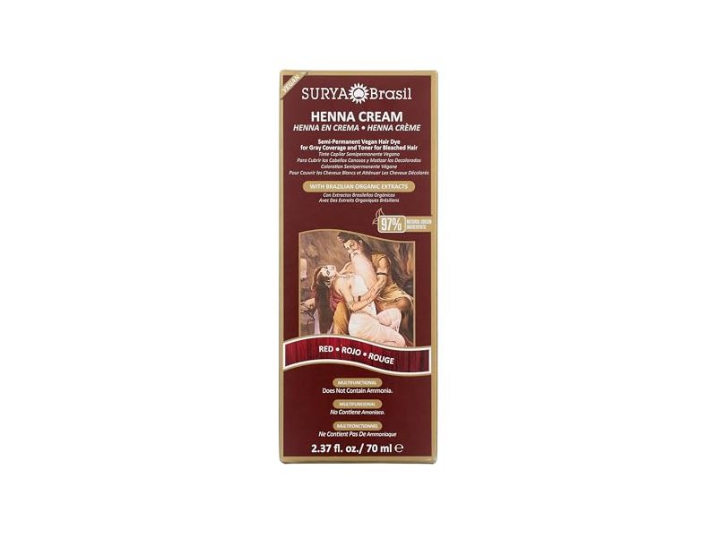 Surya Brasil Henna Cream Semi-Permanent Hair Dye, Red, 2.37 fl oz/70 mL