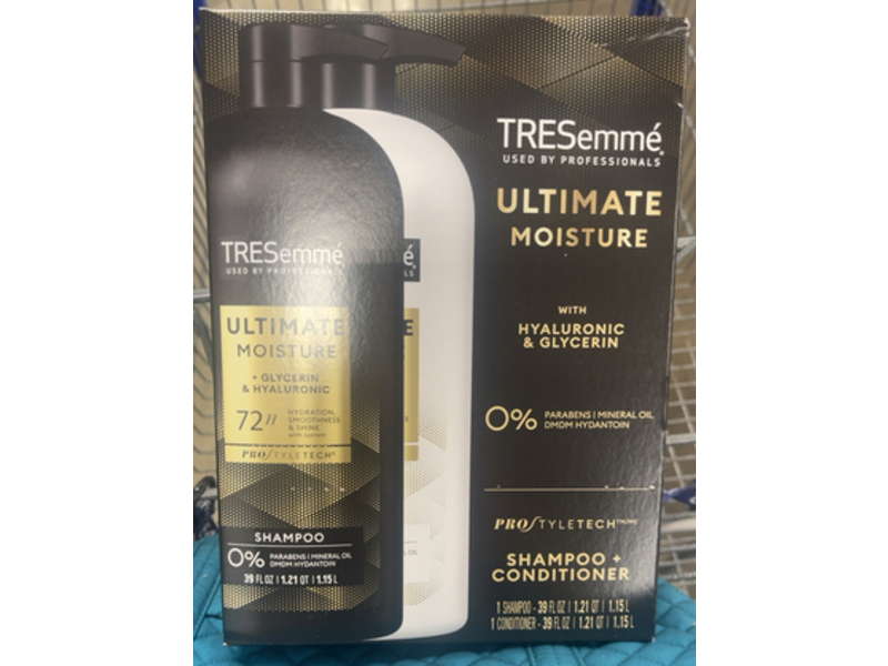 TRESemme Ultimate Moisture Shampoo + Conditioner, Hyaluronic & Glycerin, 39 fl oz/1.15 L, Pack Of 2