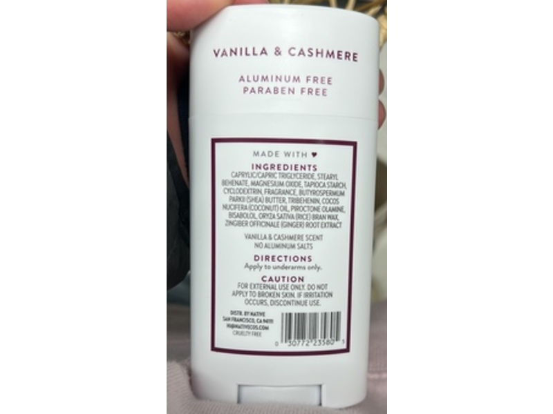 Native Deodorant, Vanilla & Cashmere, 2.65 oz/75 g